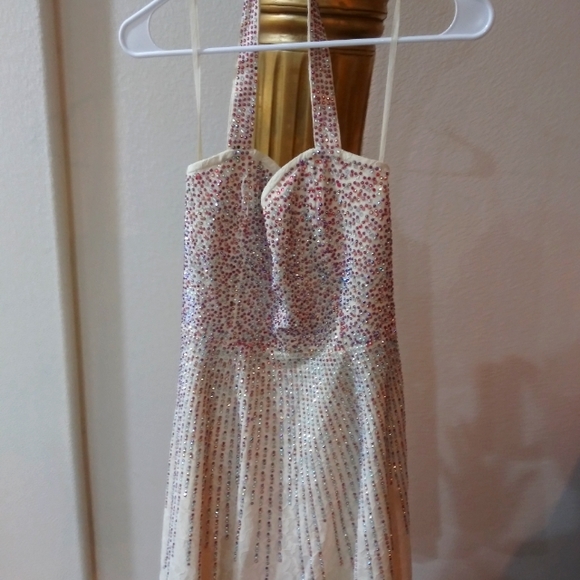 Wow Couture Gold Label Rainbow Rhinestone Short Dress, Size M, Brand New. Tan. - Picture 1 of 2